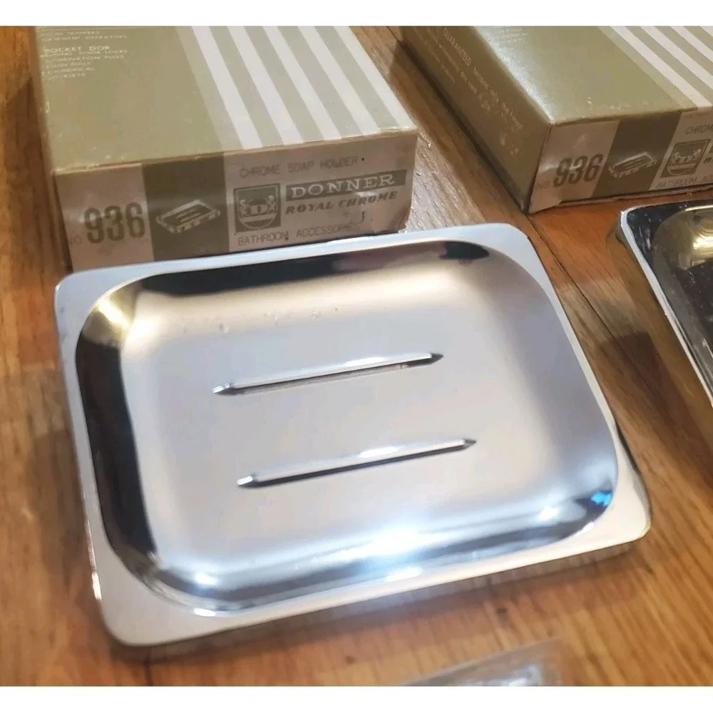 Lot of 3 Vintage Donner Chrome Soap Dishes NOS 1980s Stainless Wall Mount Retro